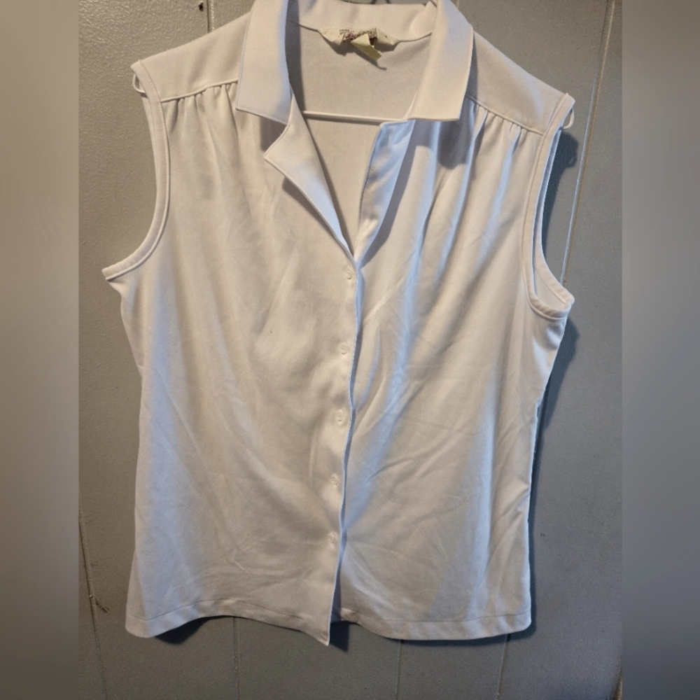 Vtg Womens Sleeveless Collared Button Down